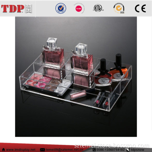 custom clear plexiglass acrylic cosmetic makeup storage tray organizer